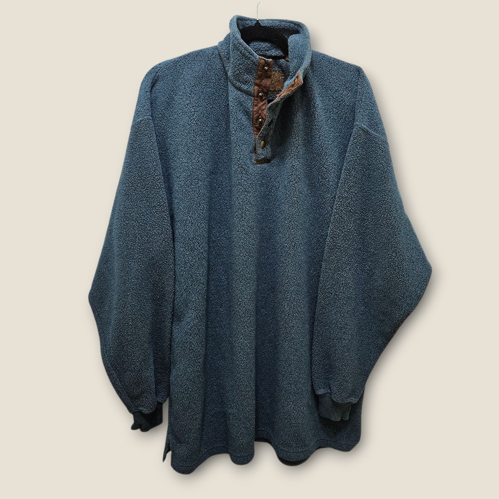 North River Mens XL Pullover Fleece Sweater Teal Blue Snap Up Mock Neck Outdoor